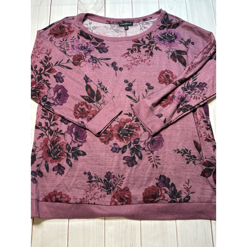 Women's Lane Bryant 18/20 Purple Crewneck Floral Long Sleeve